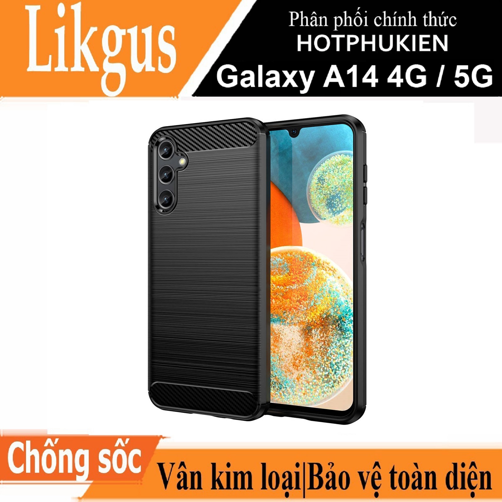 Ốp lưng chống sốc vân kim loại cho Samsung Galaxy A14 4G / 5G hiệu Likgus (chuẩn quân đội, chống va đập, chống vân tay) - Hàng nhập khẩu