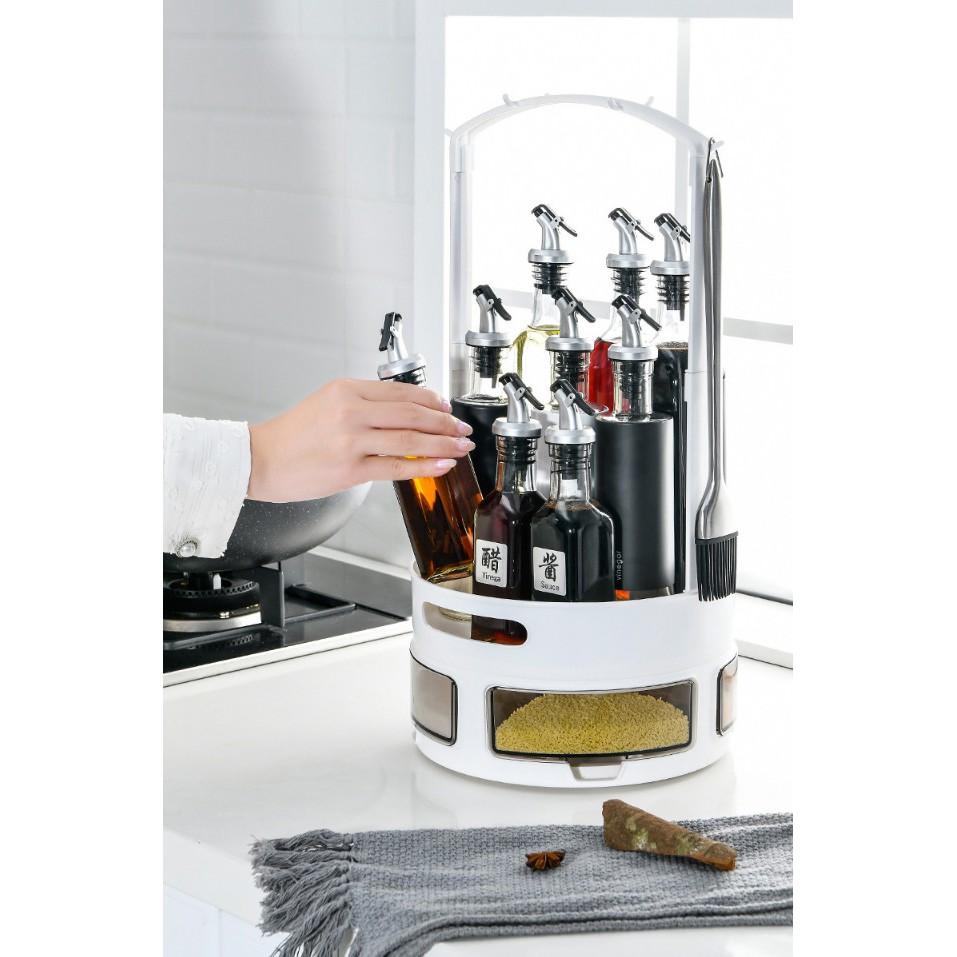 Kệ để gia vị nhà bếp xoay 360 độ có máng treo vật dụng Supaisu-ten phong cách Nhật Bản
