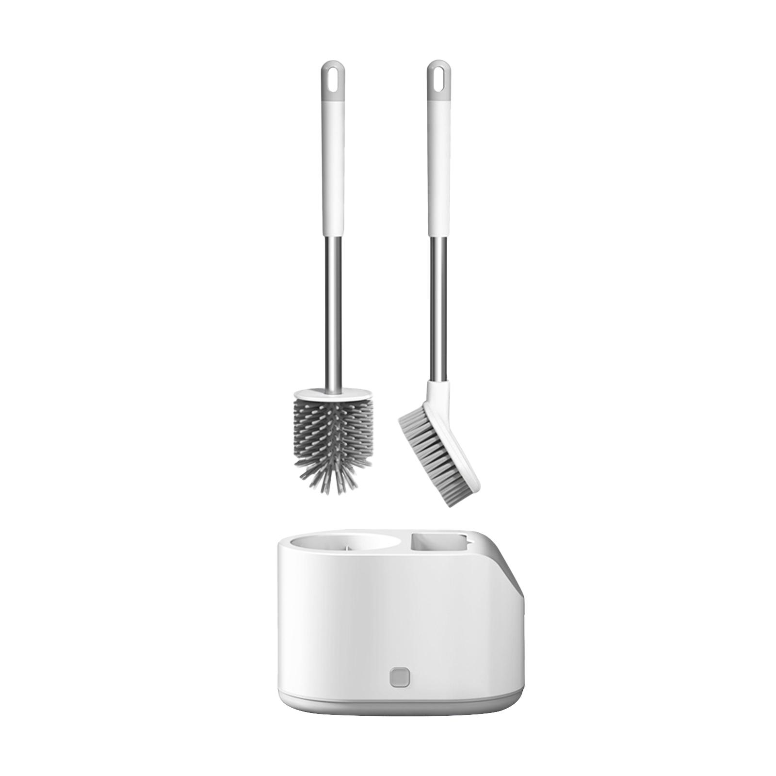 2PCS Toilet Brush and Holder Wall-mounted Soft Bristles Toilet Brush Cleaner No-drilling Bathroom Deep Cleaning