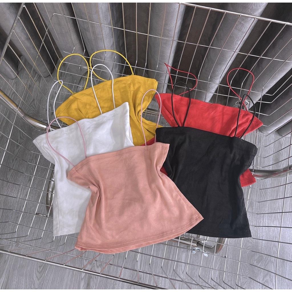Áo hai dây trơn - áo 2s nữ basic cọng bún chất thun borip - A0107