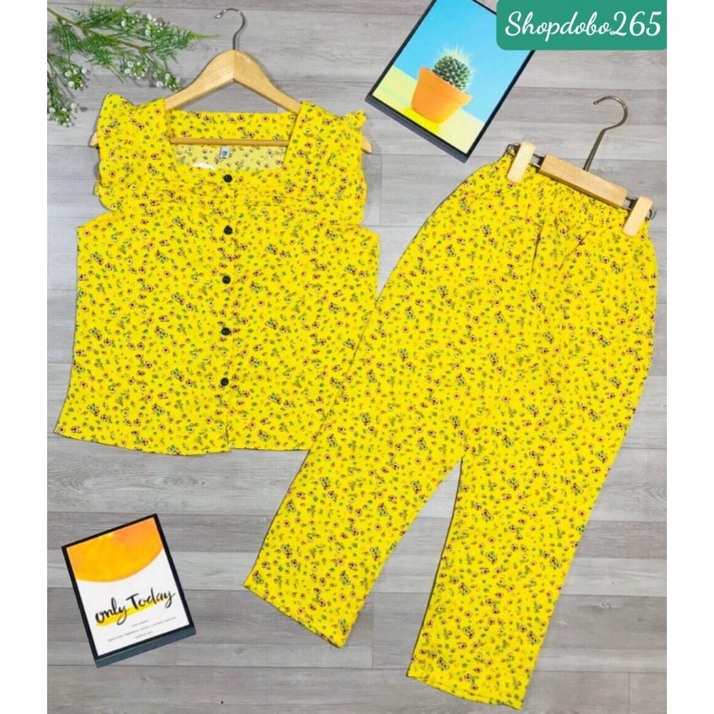 Đồ bộ nữ,đồ ngủ mặc nhà quần dài vải lụa mango họa tiết hoa nhí dễ thương size 47-60kg.