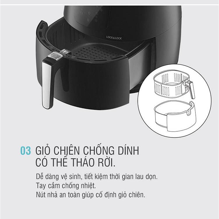 Nồi chiên không dầu Lock&amp;Lock 7.2L EJF296BLK - Hàng chính hãng, chiên được nguyên con gà, tặng kèm chảo nướng - Hapos