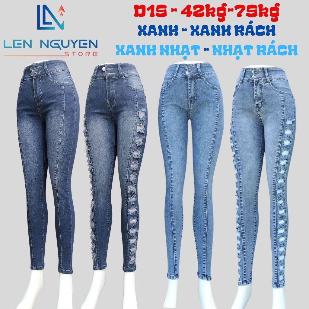 D15_Quần jean nữ, dài, lưng cao, quần bò nữ dáng ôm, quần rin nữ có big size, cho 42kg đến 75kg,LEN NGUYEN STORE - Đen