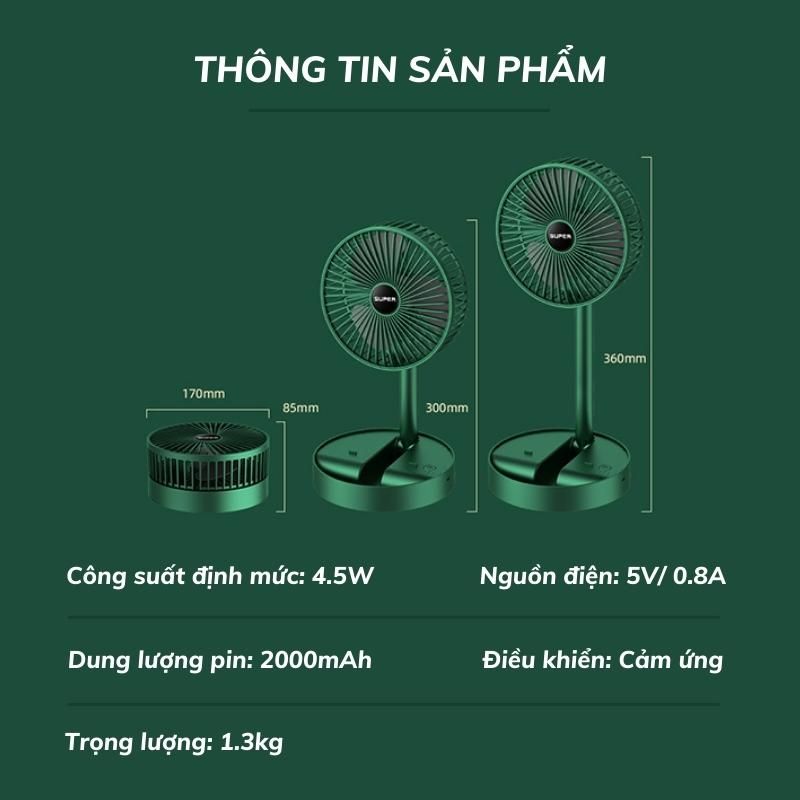 Quạt Tích Điện Super gấp gọn