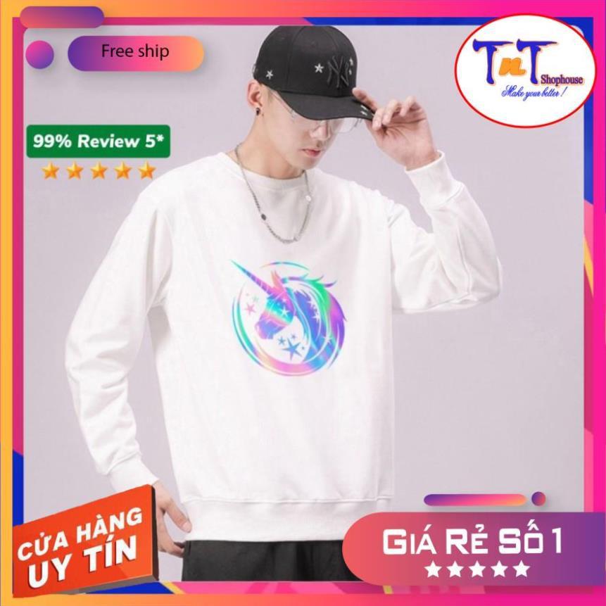 AS37 Áo Sweater Unisex ️/Áo nỉ Ulzzang phản quang unisex dài tay nam nữ - Kì Lân thời trang