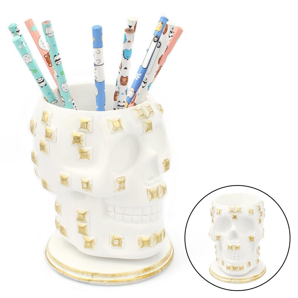 Rotatable Skull Pen Holder Office Desktop Decor Stationery Organizer