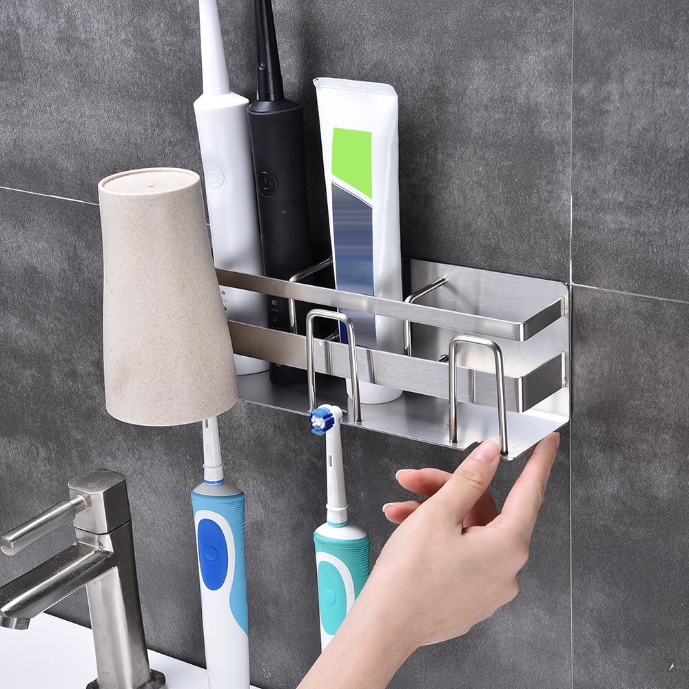 Hộp đựng bàn chải đánh răng đa năng treo tường thiết kế ngăn để cốc, kem đánh răng và vật dụng nhà tắm, bằng thép không gỉ SUS 304 vững chắc