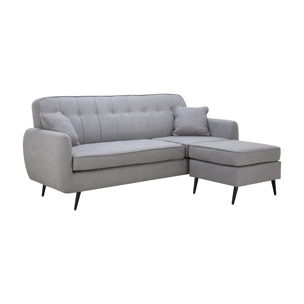 Ghế Sofa Vải Phòng Khách Kèm Đôn,Gối Tựa DAPHNE Màu Xám Hiện Đại, Khung Gỗ Nguyên Khối Chắc Chắn, Bền Bỉ 189x129x84 cm | Index Living Mall | Nội Thất Nhập Khẩu Thái Lan