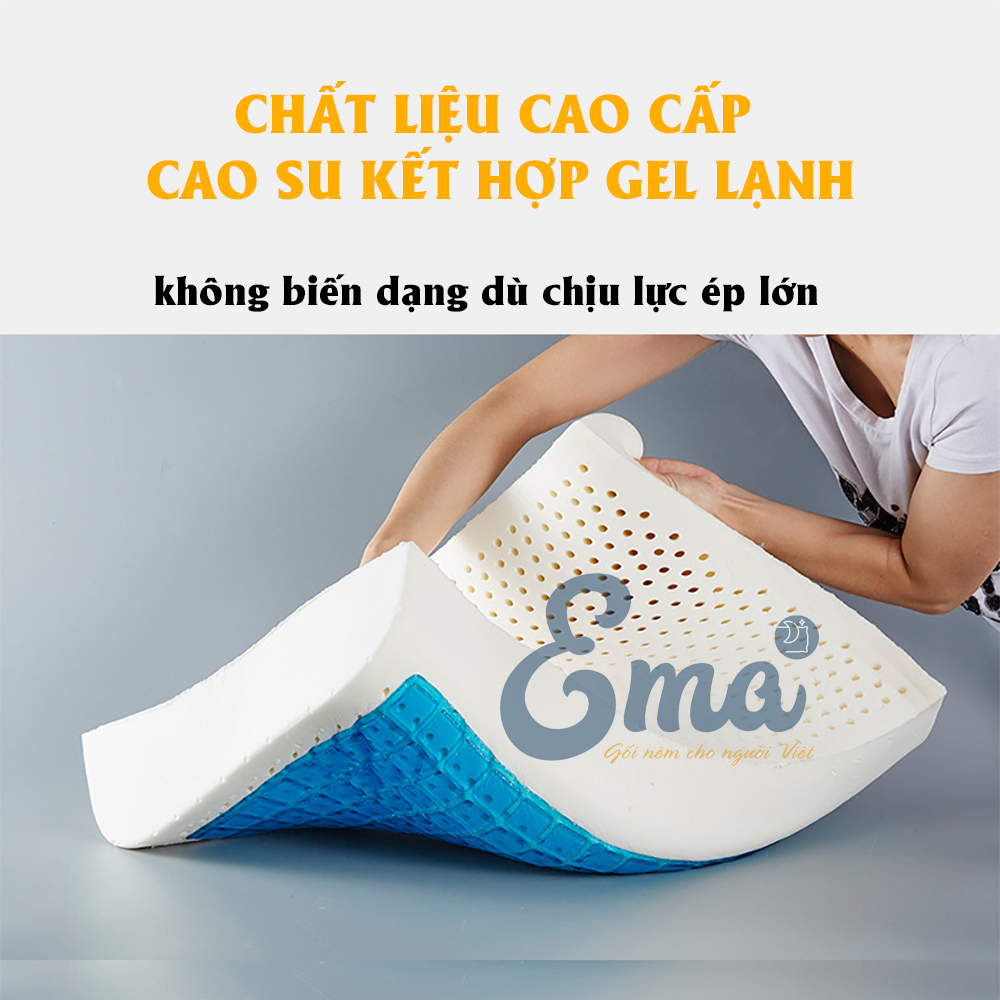 Gối cao su thiên nhiên cho người lớn Ema 60x40x12cm - Giảm đau mỏi vai gáy, tốt cho người thoái hóa đốt sống cổ