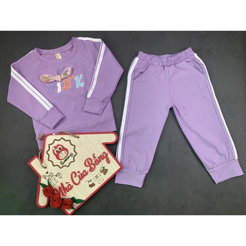 Bộ dài tay bé gái phối nơ tím size 10,5 - 40 kg