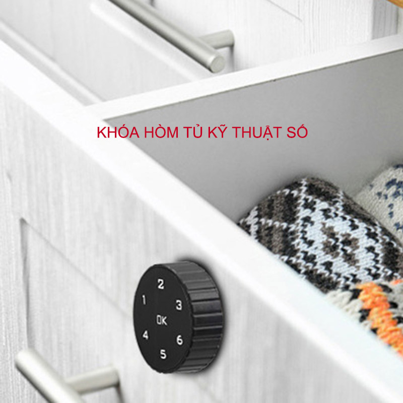 Khóa số điện tử KTS138 dùng cho cánh tủ, ngăn kéo bàn, loại mặt tròn, 6 số có thể thay đổi được mã số