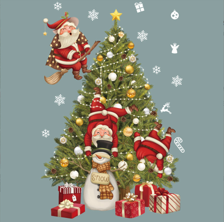 Decal trang trí Noel - Ông già Noel trên cây thông