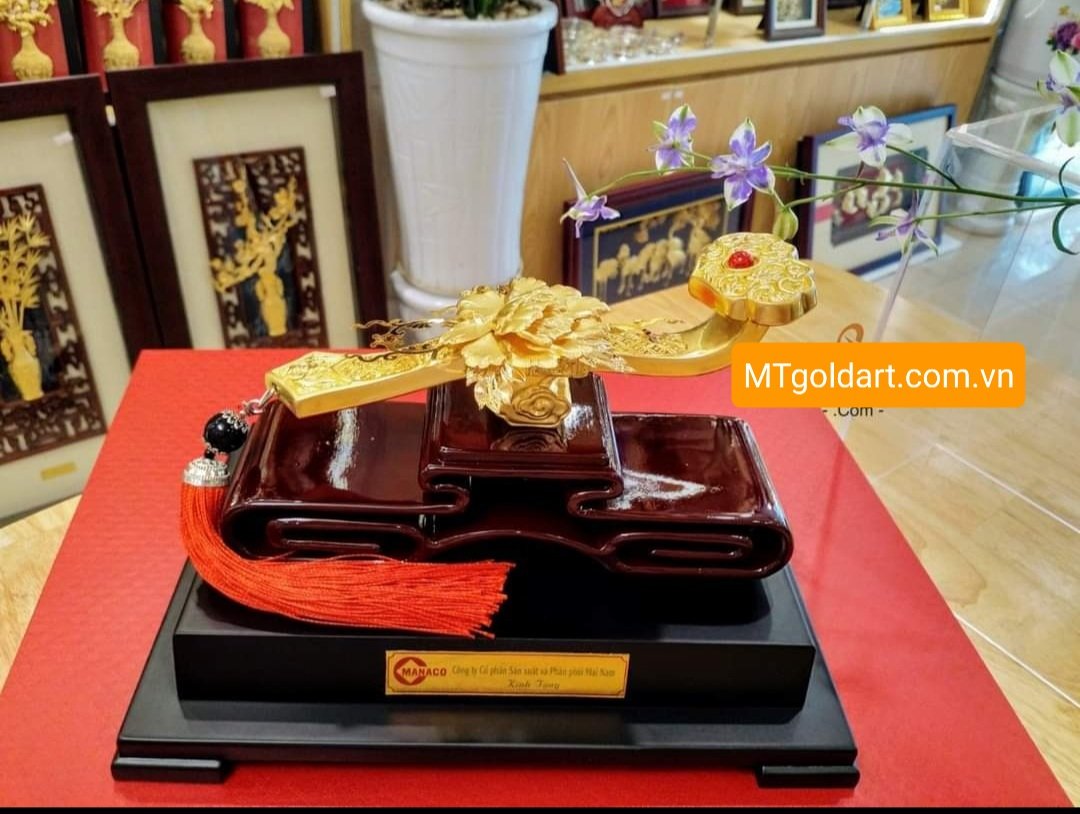 Gậy Như Ý dát vàng (17x20x24cm) MT Gold Art- Hàng chính hãng, trang trí nhà cửa, phòng làm việc, quà tặng sếp, đối tác, khách hàng, tân gia, khai trương