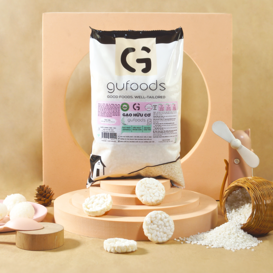 Gạo hữu cơ Japonica GUfoods - Ăn dặm cho bé, Làm sushi / cơm cuộn, Dẻo ngọt ngon cơm, Nguyên liệu organic