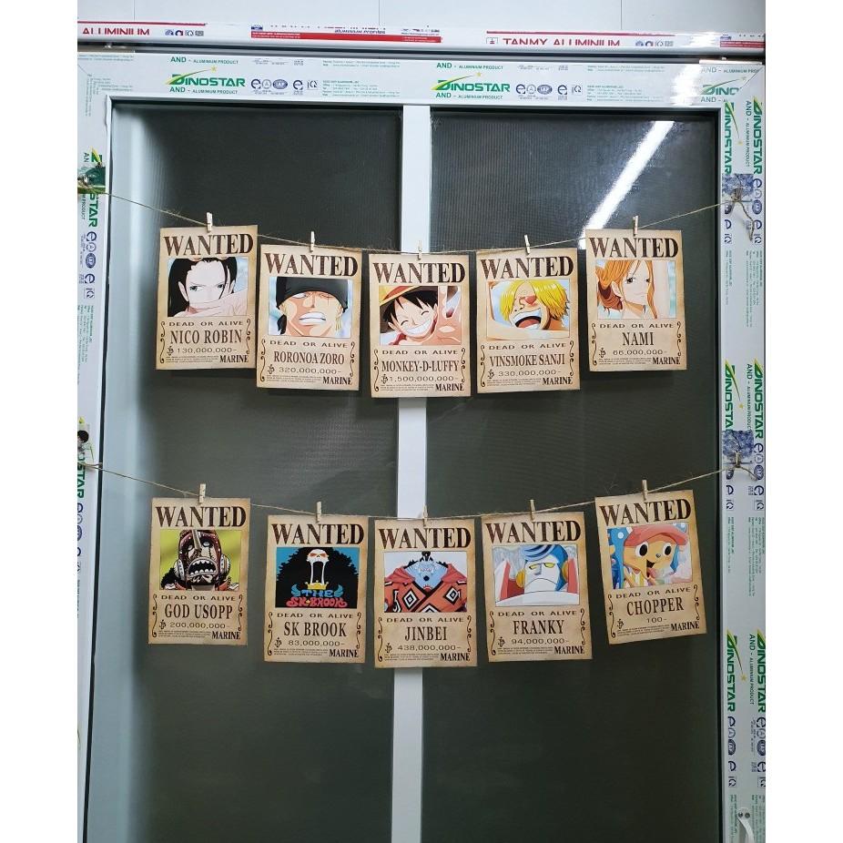 Bộ 10 tấm truy nã băng Mũ rơm - onepiece wanted poster size A4, A5, A6