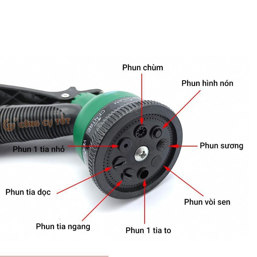 Vòi xịt rửa xe,Vòi phun nước tưới cây tăng áp thông minh 8 chế độ 815498 (cút đồng,nối đồng - dây vàng