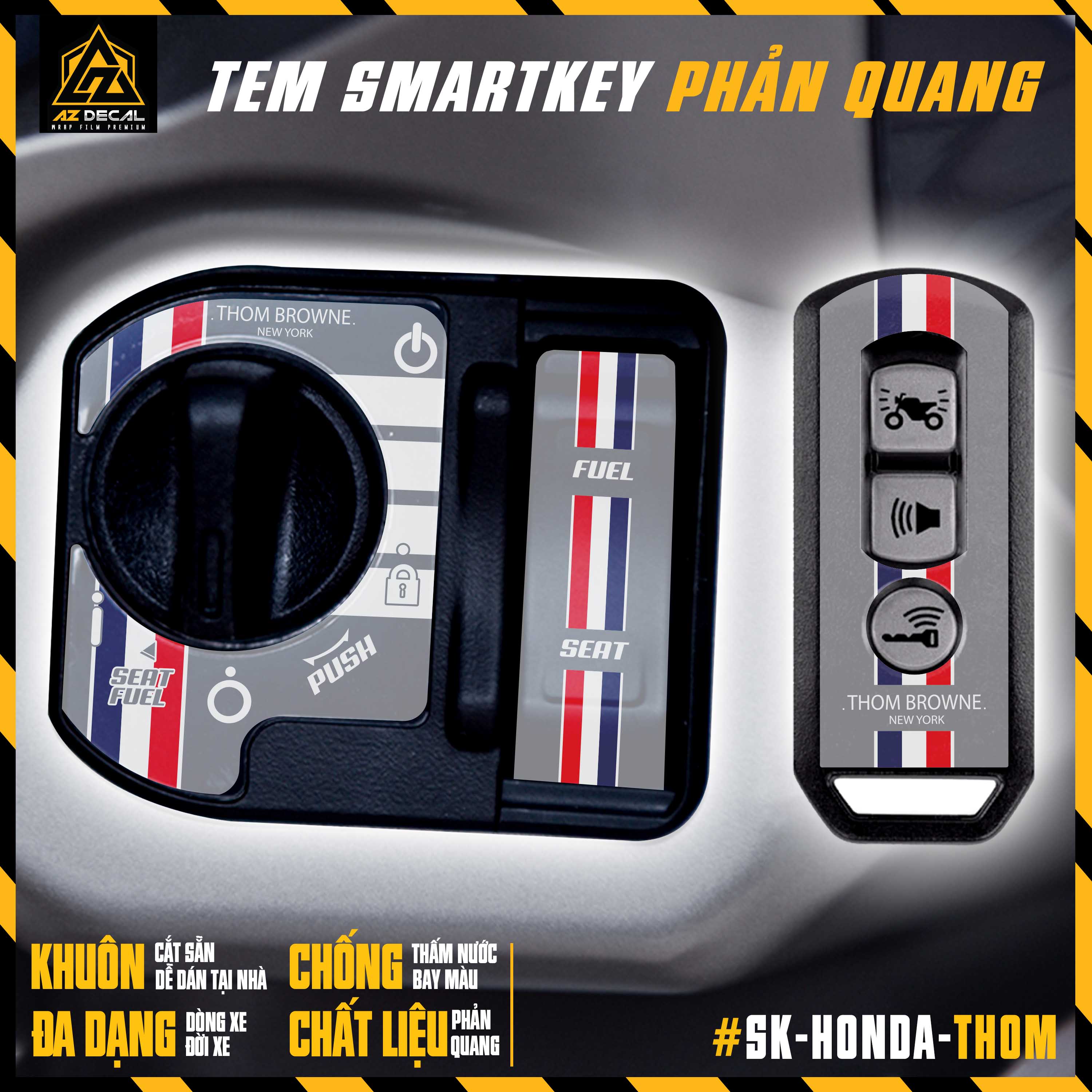 Tem Phản Quang Dán Smartkey Xe Honda Mẫu Thom Brownee | SK-HONDA-THOM | Xe SH, SH Mode, Air Blade, Vision, Vario,...