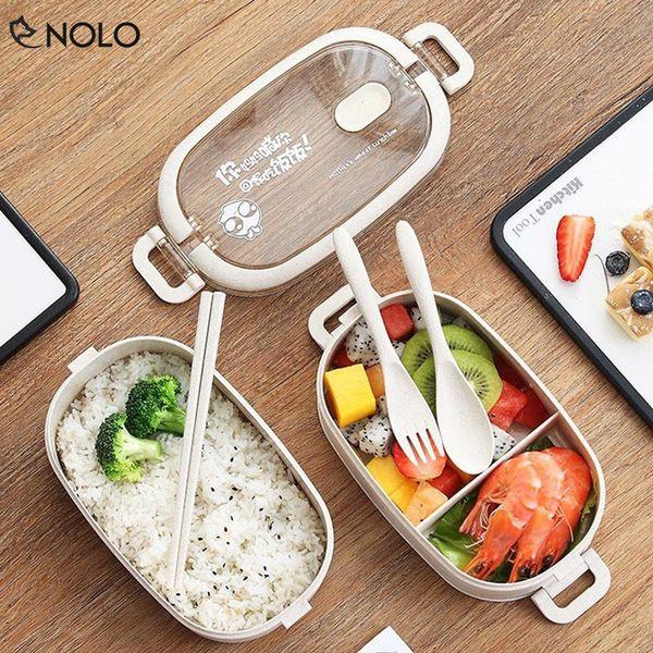 Bộ hộp cơm 2 tầng lúa mạch kèm muống ,đũa, nĩa