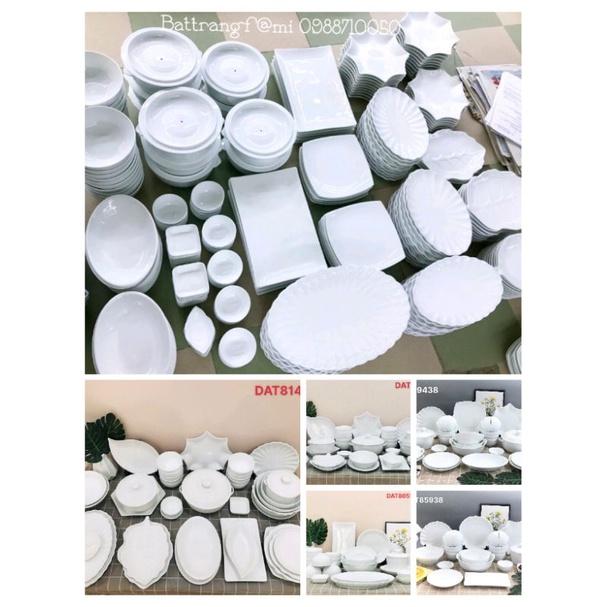 Set bộ đồ ăn sứ trắng cao cấp Bát Tràng (nhiều set)