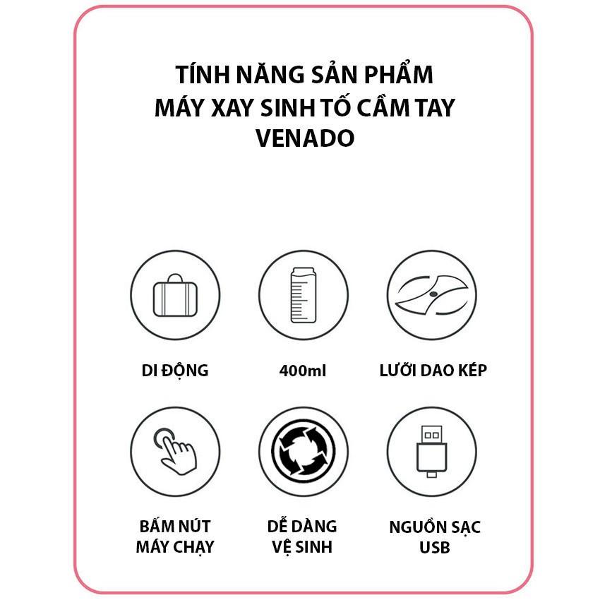 Máy xay sinh tố cầm tay tích điện 2000mAh dung tích 300ml chính hãng Venado