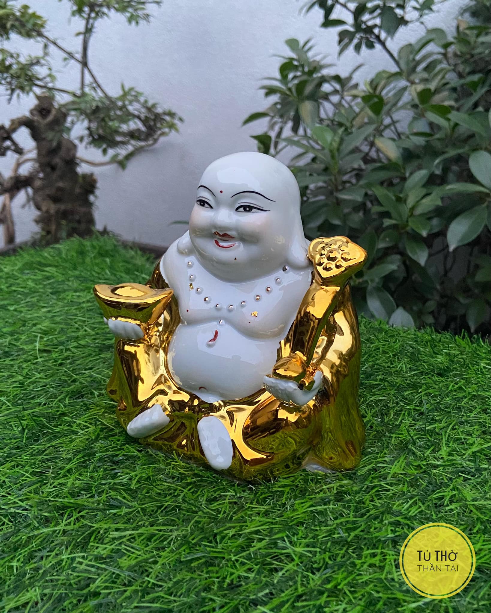 Tượng Phật Di Lạc Gốm Sứ - Kim Sa Dát Vàng