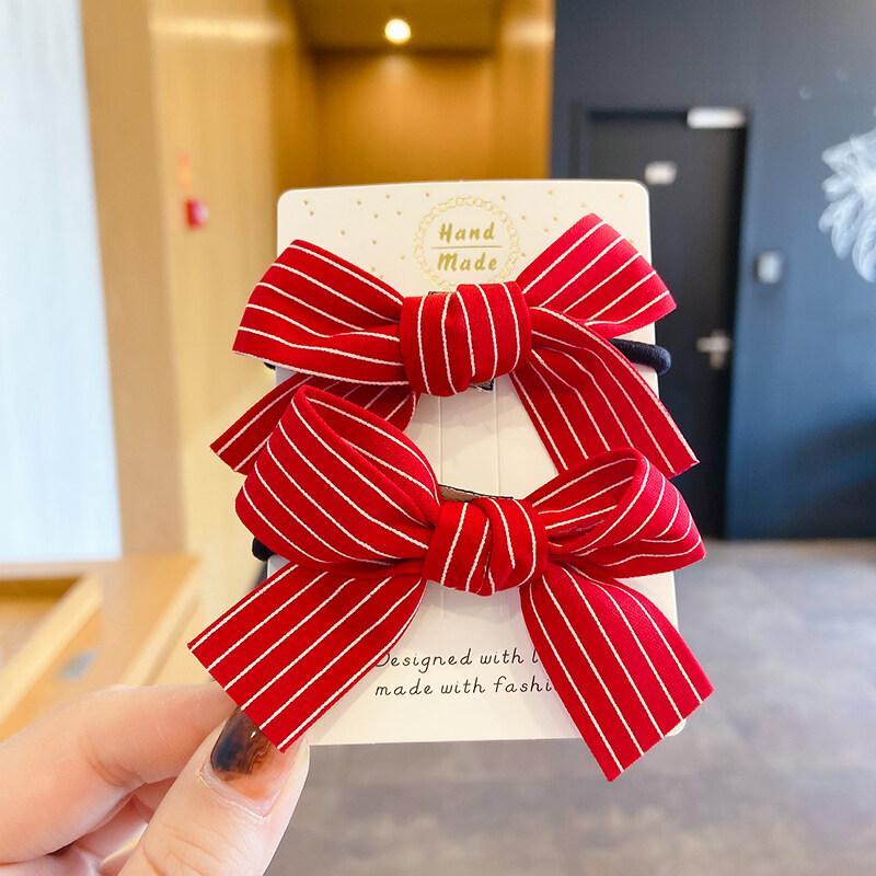 Set 2 Dây Cột Tóc Nơ Nhỏ Màu Đỏ Tết Tóc Dễ Thương Phụ Kiện Tóc Nữ Thời Trang Hàn Quốc Và Nhật Bản