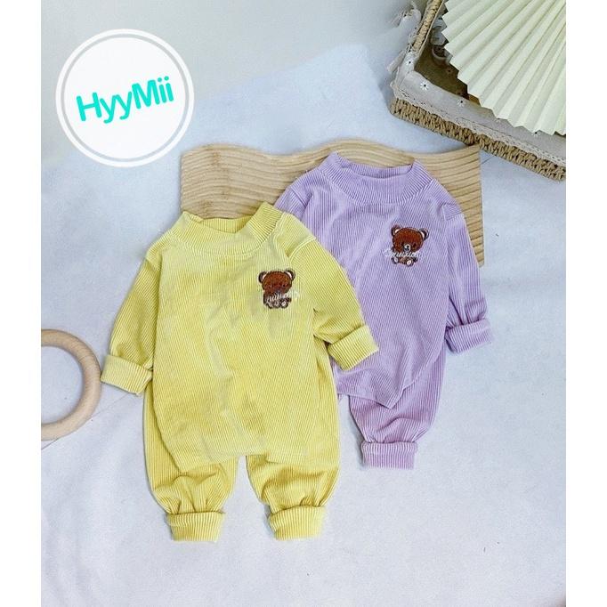 SET 2 Bộ Nhung Lông Tay Dài Cổ 5p Thêu Hình Gấu Siêu Cưng Cho Bé - H1