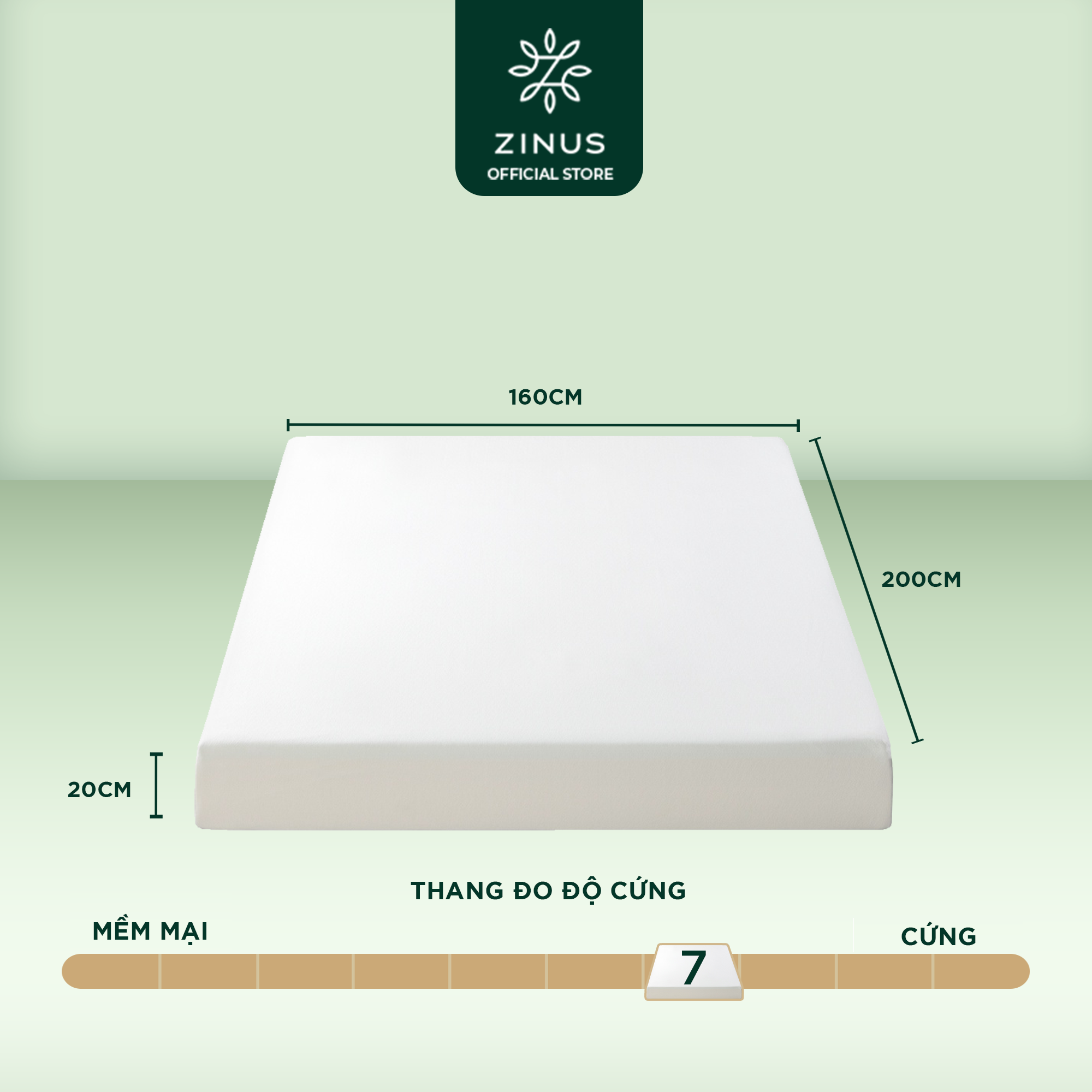 Nệm Foam Zinus cuộn hút chân không 3 Lớp thế Hệ Mới  - Memory Foam Mattress Độ Dày 20cm