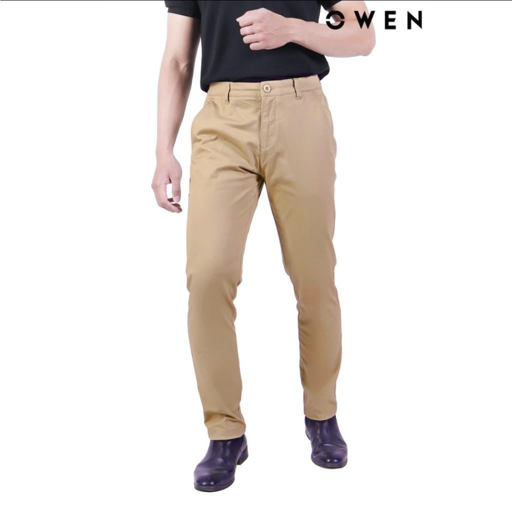 OWEN - Quần kaki Owen chất thô co dãn màu vàng nâu 23628 - Quần kaki nam