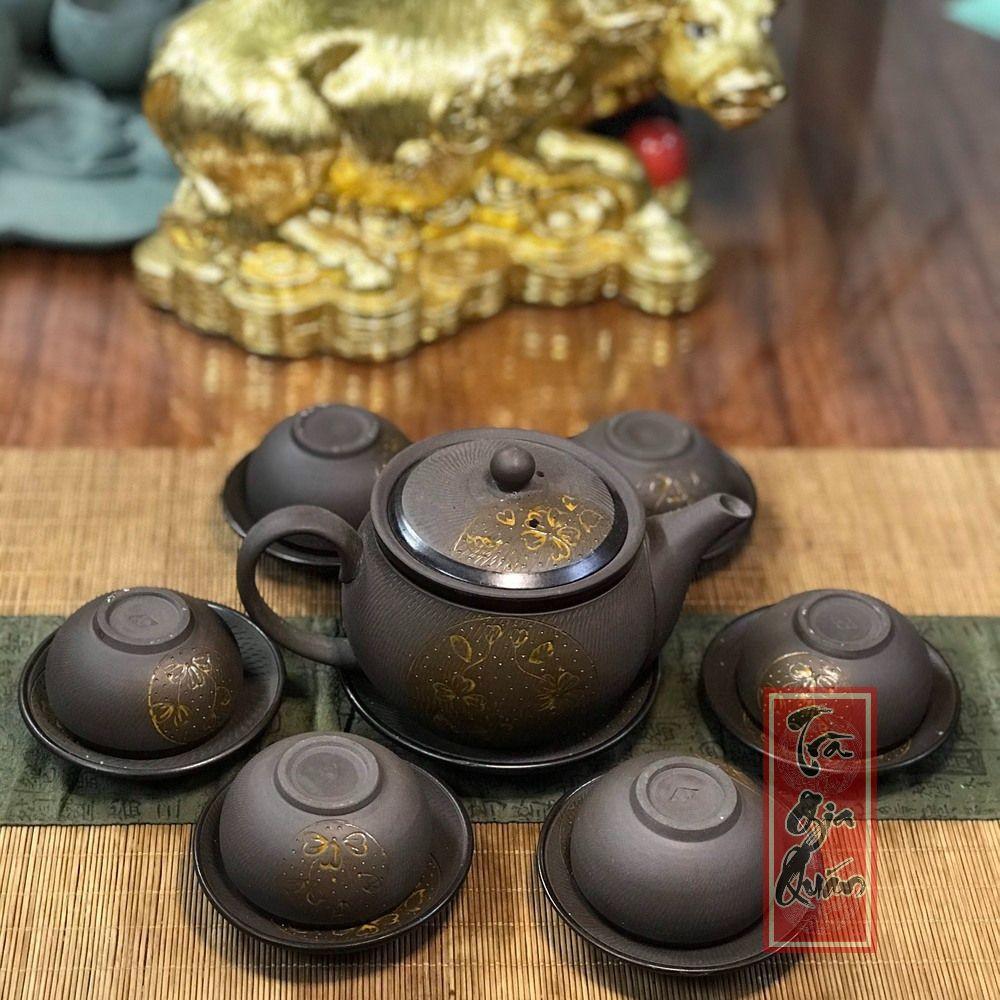 Bộ Ấm Trà Đạo Tử Sa Nâu Ganh Bát Tràng Thủy Bình  AHS 30