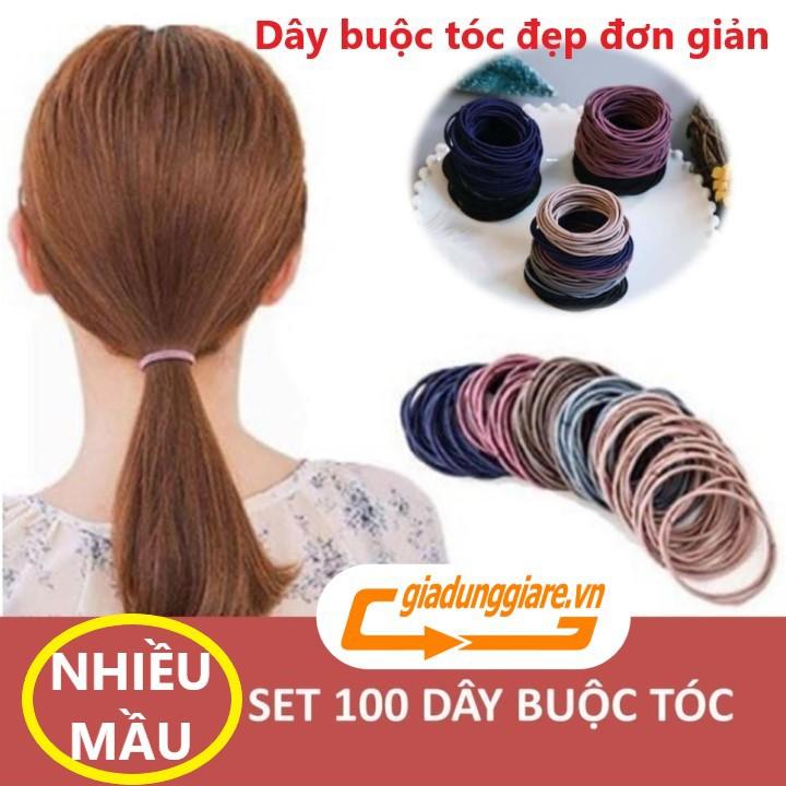 Set 100 Thun buộc tóc, dây cột tóc phong cách Hàn Quốc