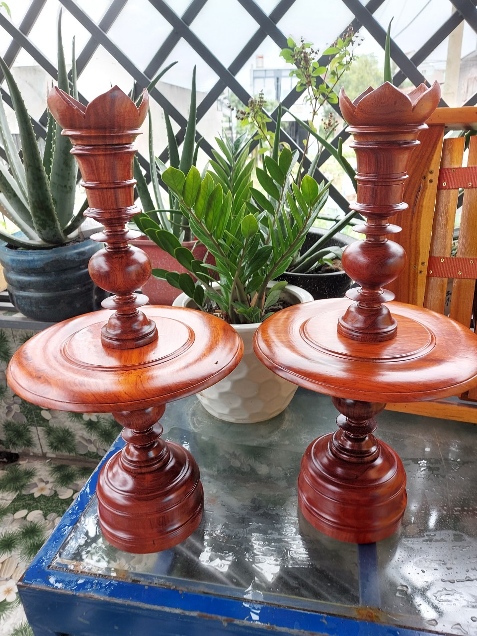 Cặp chân đèn gỗ hương cao 60cm