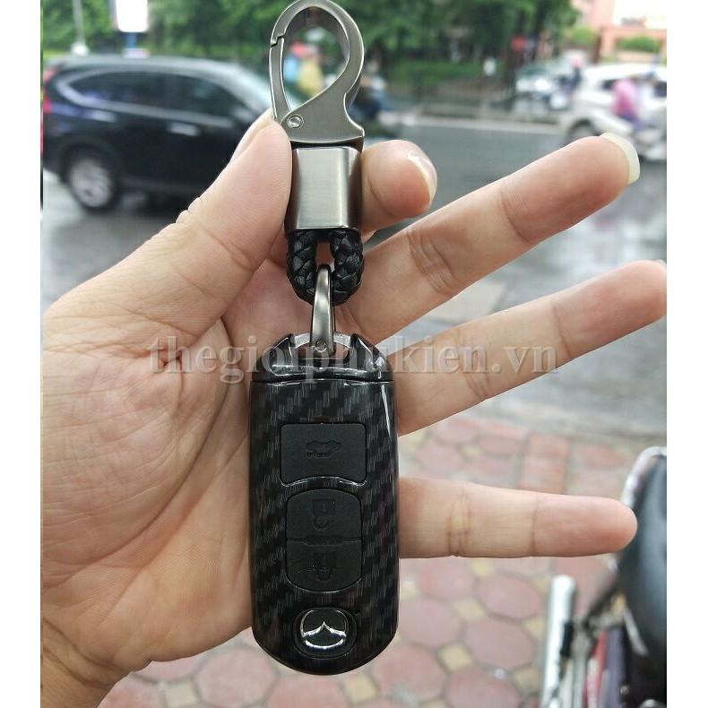 Ốp nhựa Carbon, bọc bảo vệ chìa khóa xe Mazda 2, 3, 6, CX-5, CX5 kèm móc đeo INOX