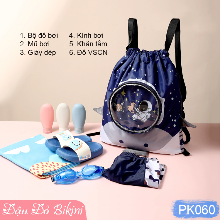 Túi đựng đồ đi bơi, đi biển cho bé trai bé gái, có 2 ngăn khô &amp; ướt riêng biệt, chống nước, ngăn kính chống xước, giá tốt | PK060
