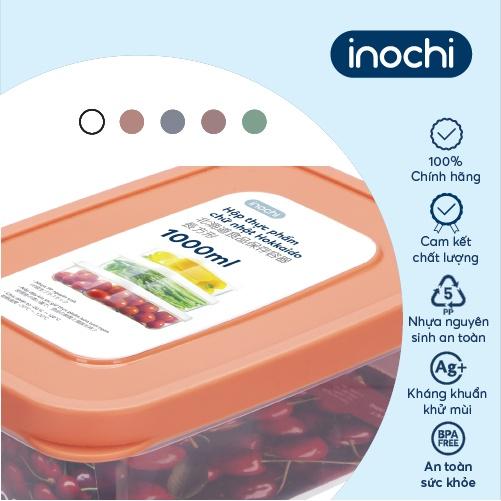 Hộp thực phẩm chữ nhật INOCHI - Hokkaido 1000ml Thân Trắng trong + Nắp Trắng/Hồng/Cam/Xanh