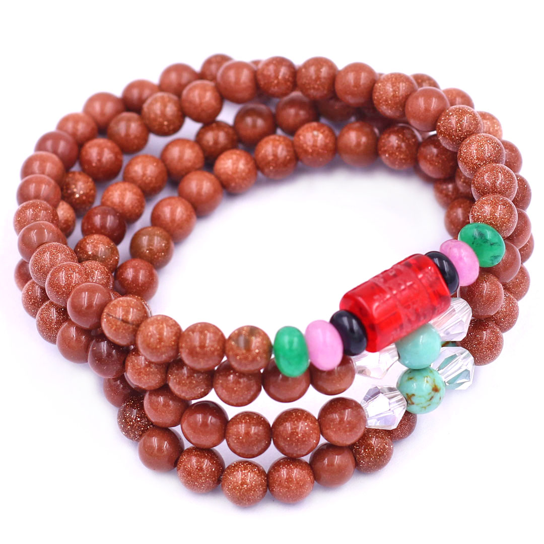 Vòng chuỗi 108 hạt đá kim sa 6 ly charm lục tự kim ngôn, vòng chuỗi niệm Phật, vòng chuỗi đeo tay