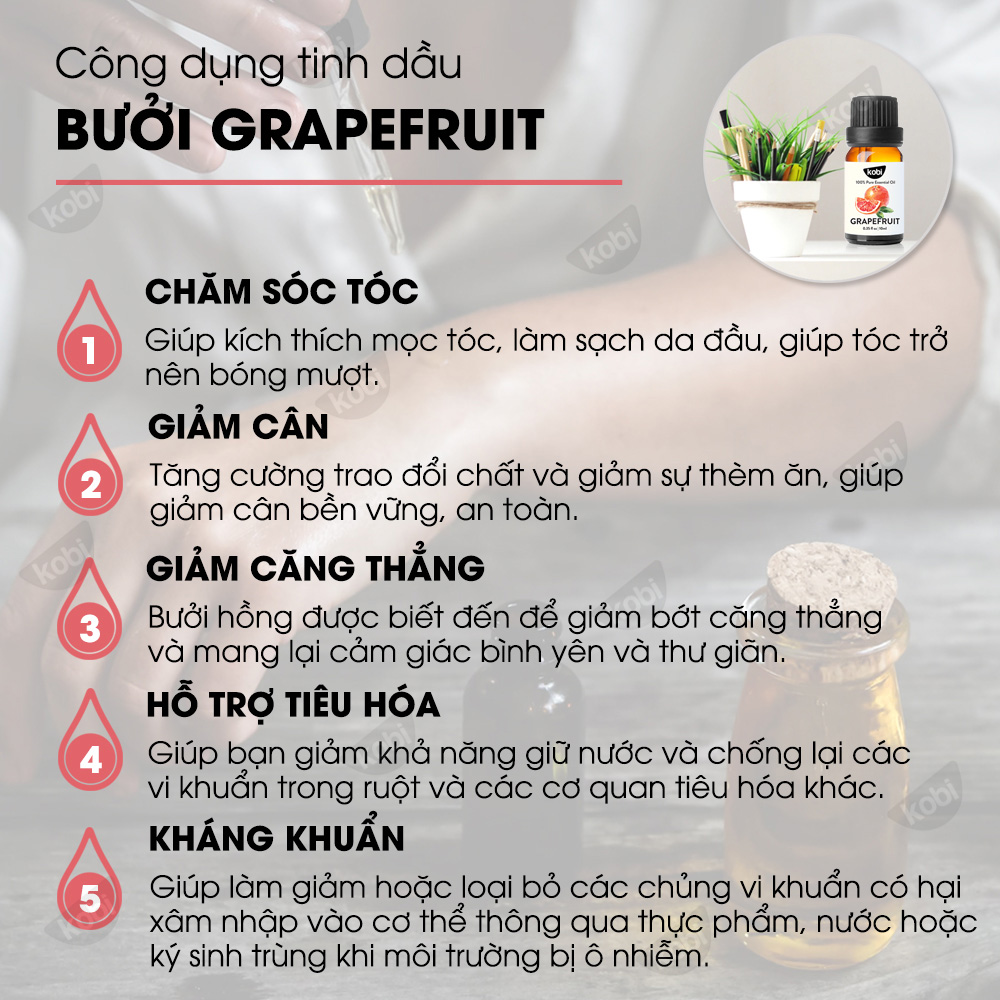 Combo Tinh Dầu Bạc Hà Kobi + Tinh Dầu Bưởi Hồng Kobi Nguyên Chất Giúp Đuổi Muỗi, Xông Phòng, Chăm Sóc Tóc Hiệu Quả
