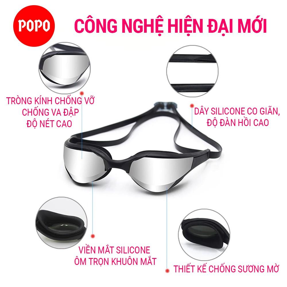 Kính bơi người lớn POPO 710, mắt tráng gương cho thi đấu chuyên nghiệp cản tia UV, chống sương mờ