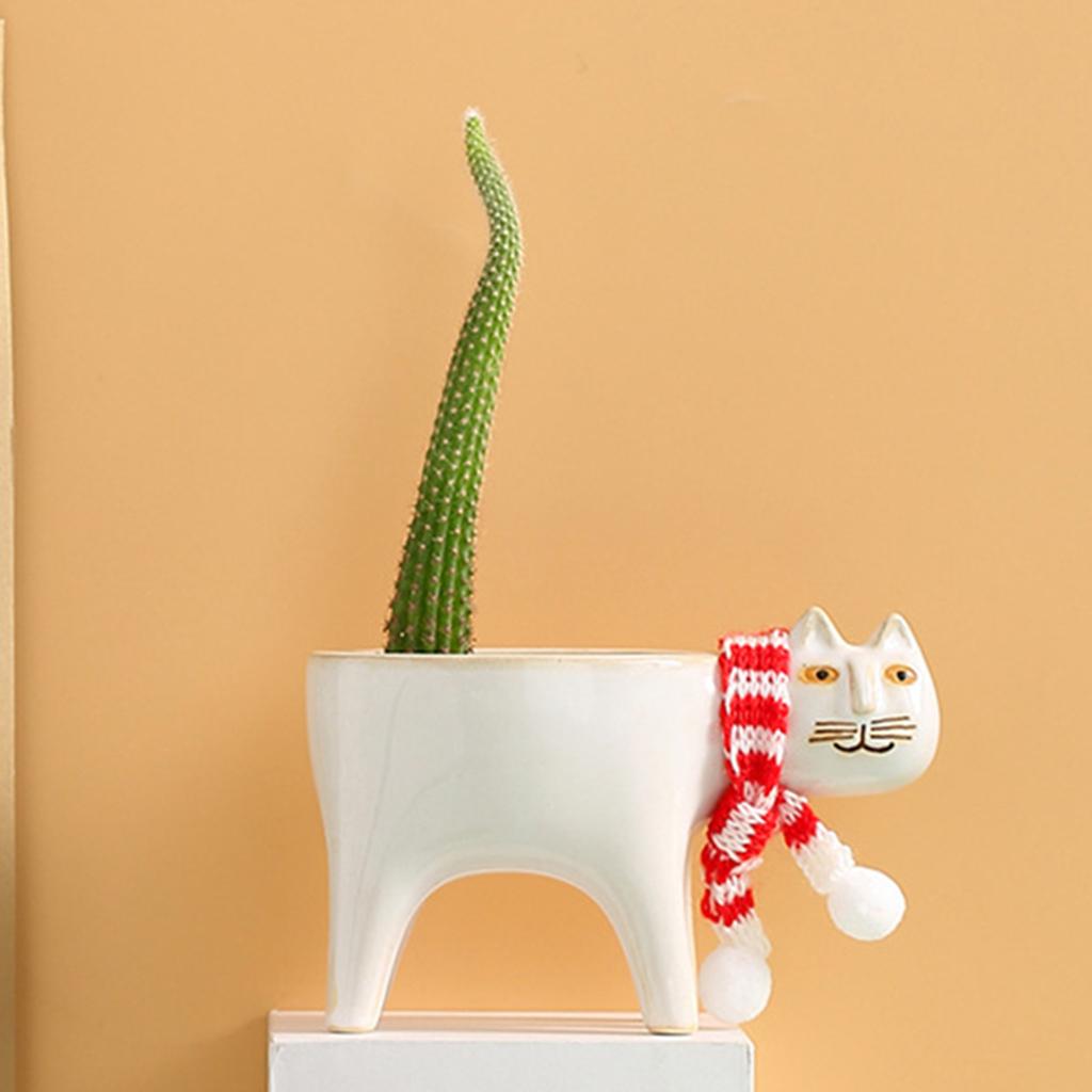 Cat Tail Shape Succulent Planter Pots, Ceramic Small Planters Pot for Plants Succulent Cactus Home Office Decoration