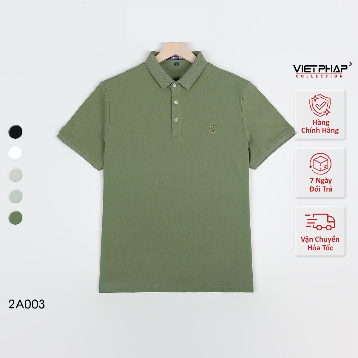 Áo Polo Nam VIỆT PHÁP Form Basic Chất liệu Cotton Pique co giãn thấm hút mồ hồi tốt 2A003