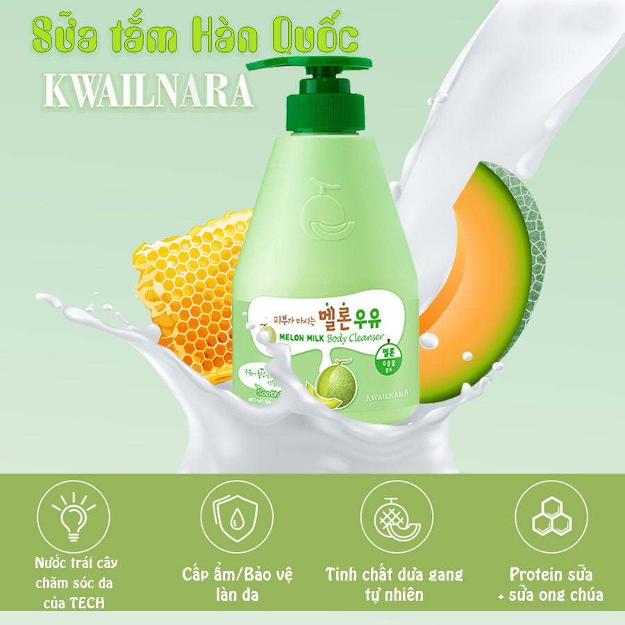 Sữa tắm lúa mạch dưỡng sáng da, dưỡng ẩm và mềm mịn Kwailnara Oat Milk Body Cleanser 560g