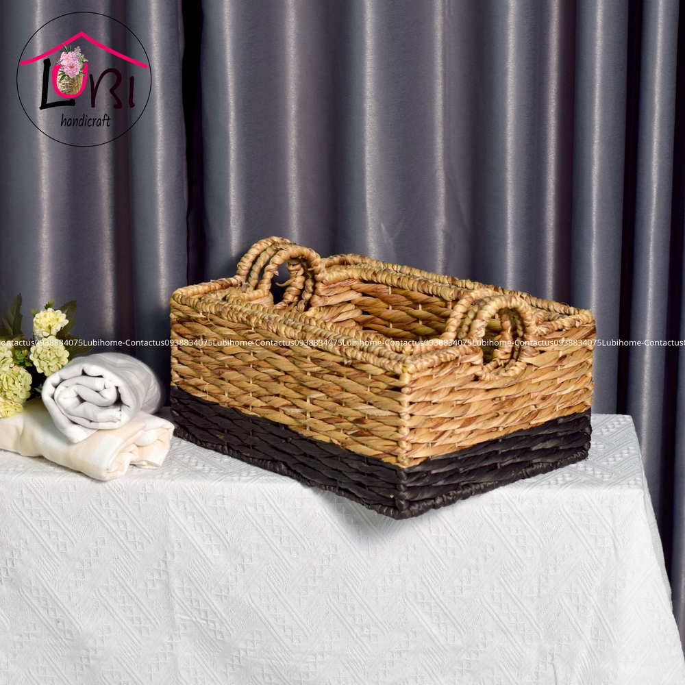 Lubihandicraft - Sọt đựng đồ đan lục bình bầu đáy mix màu tự nhiên và đen - mộc mạc