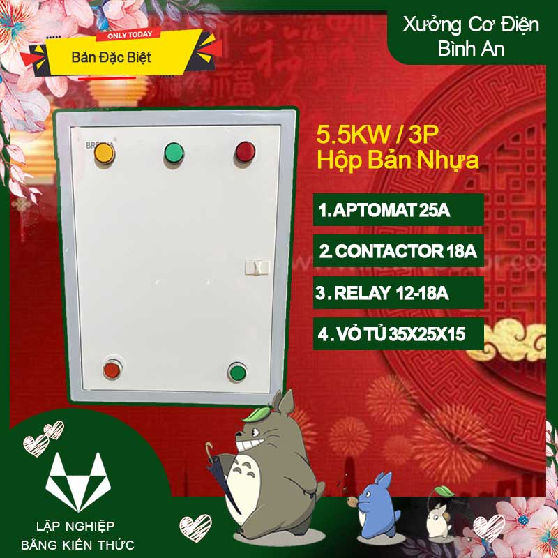 Hộp điều khiển động cơ 5,5 kw 3 pha chống ngắn mạch đảo pha, quá dòng và quá tải