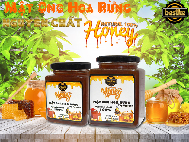 bestke mật ong hoa rừng nguyên chất 100%, combo 5 hũ, mỗi hũ 200ml, honey natural bestke 8