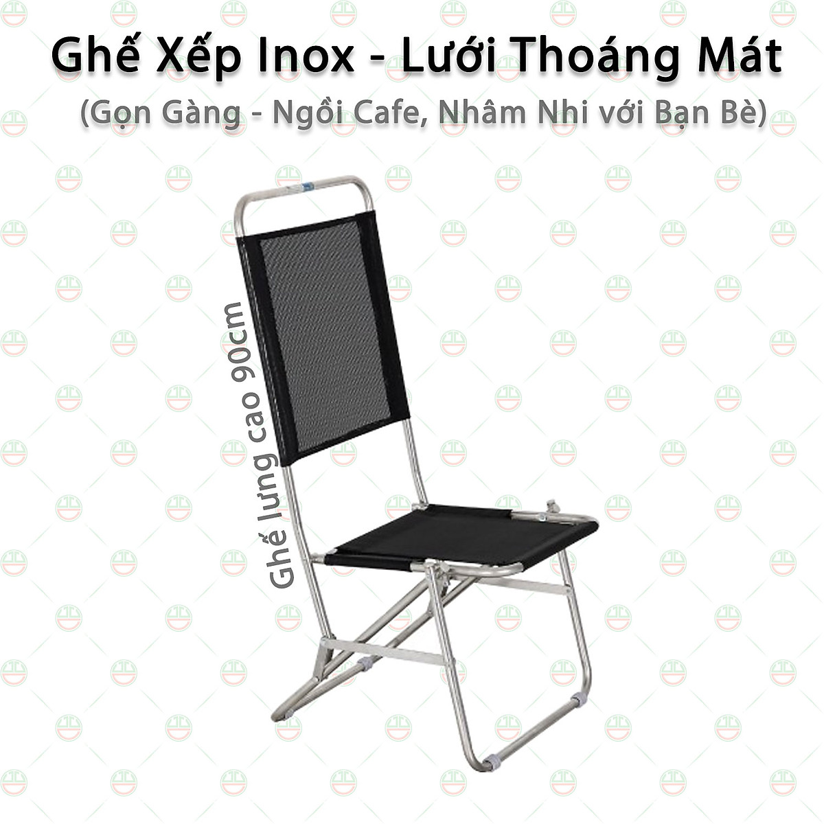 Ghế xếp cafe vải đen lưng cao