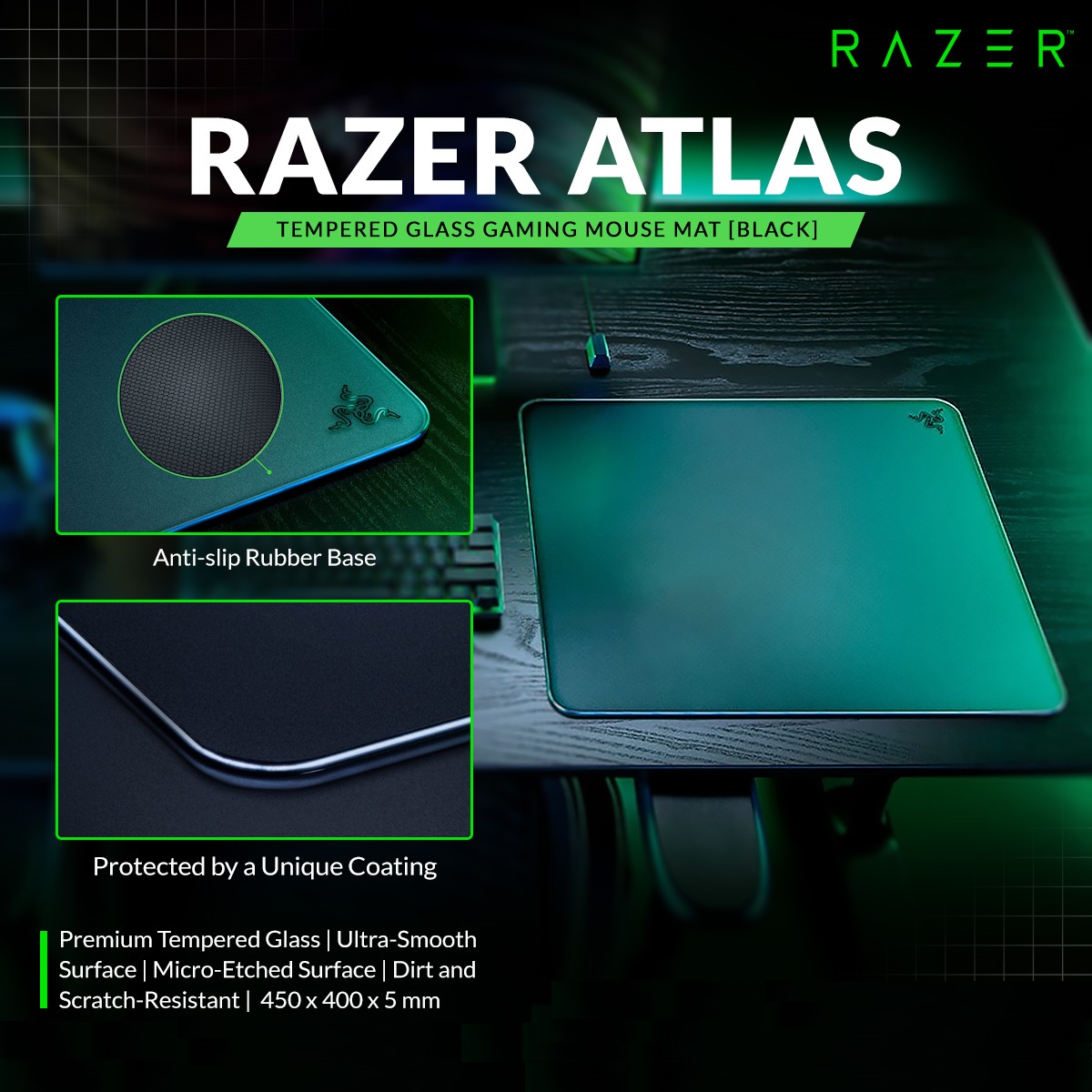 Tấm lót chuột Razer Atlas_Mới, hàng chính hãng