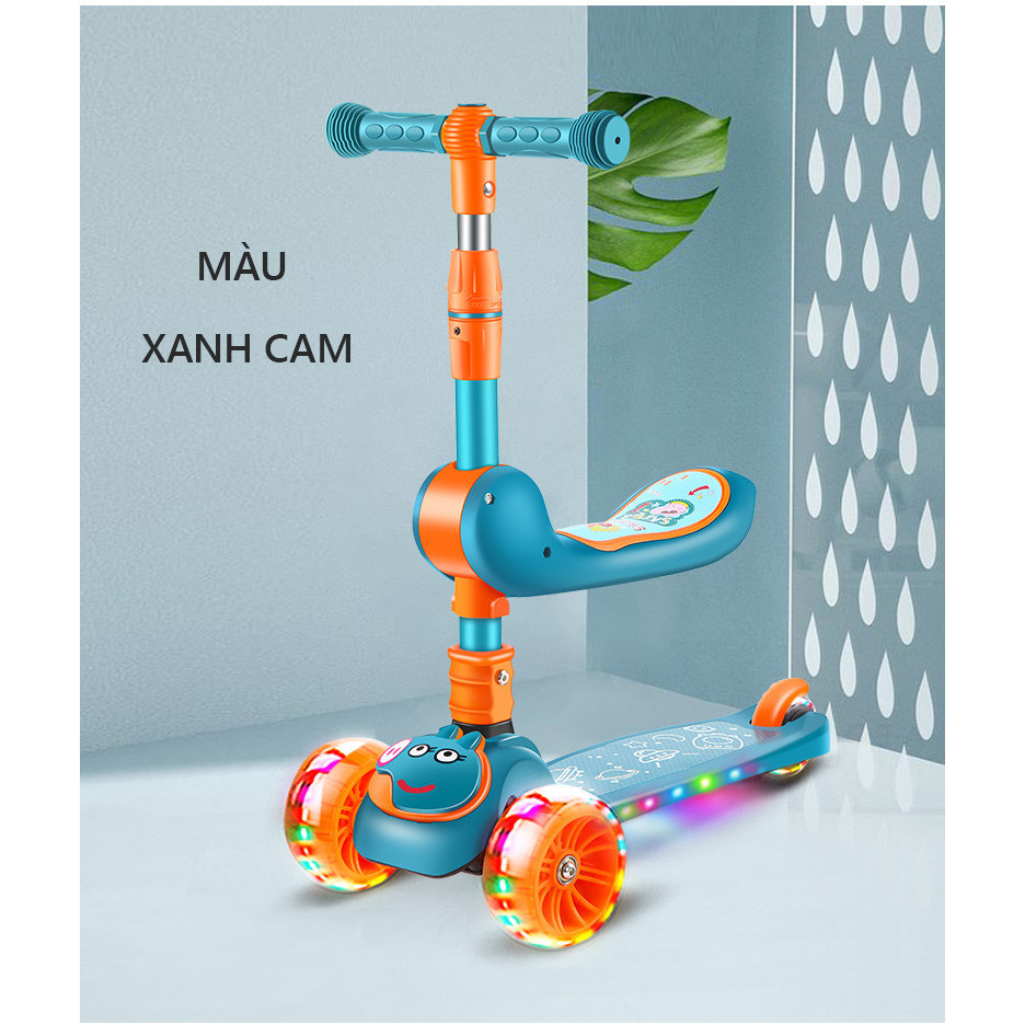 Xe Trượt Scooter Cao Cấp 3 Bánh Phát Sáng, Phát Nhạc có ghế ngồi tiện dụng cho bé 								