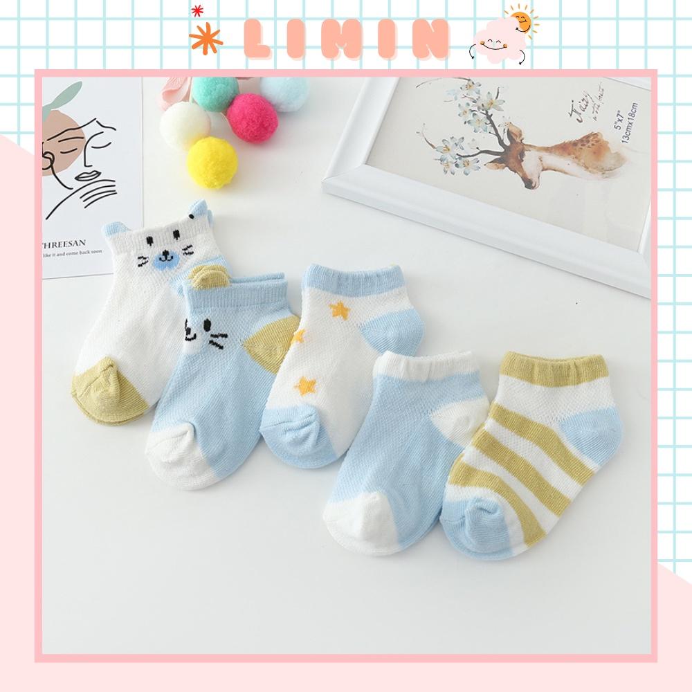 Tất trẻ em, Set 5 đôi tất điều hòa cotton cổ thấp Kid's Socks mềm mại thoáng khí cho trẻ sơ sinh