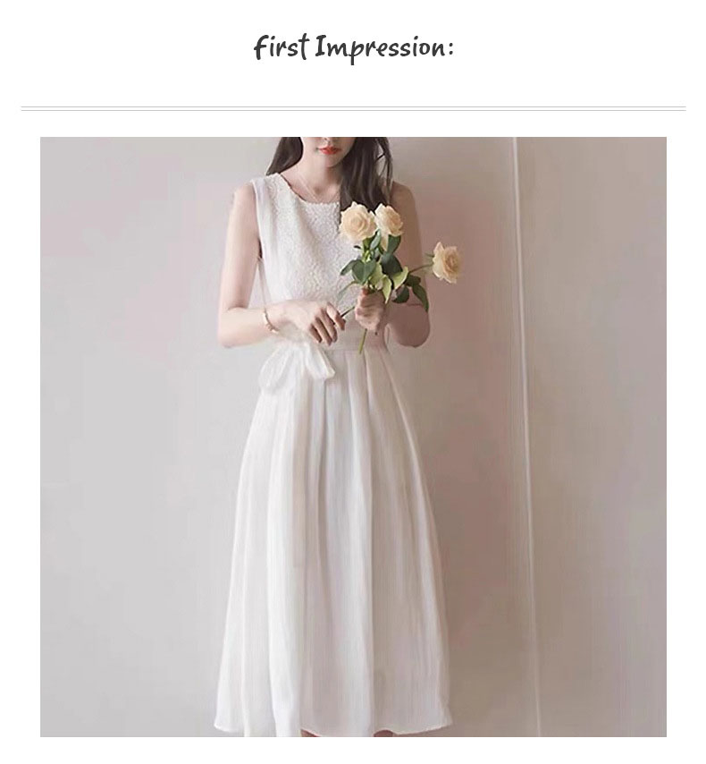 Váy trắng nữ tính khí ngọt ngào váy ren voan dài mã 7075 
