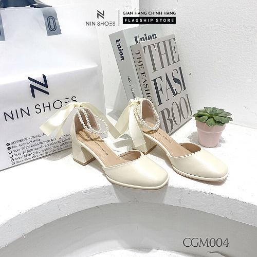 Giày cao gót Ninshoes - Cao gót Mary jane 5P đé vuông mũi tròn bít gót, quai dây vào ngọc phong cách hàn quốc